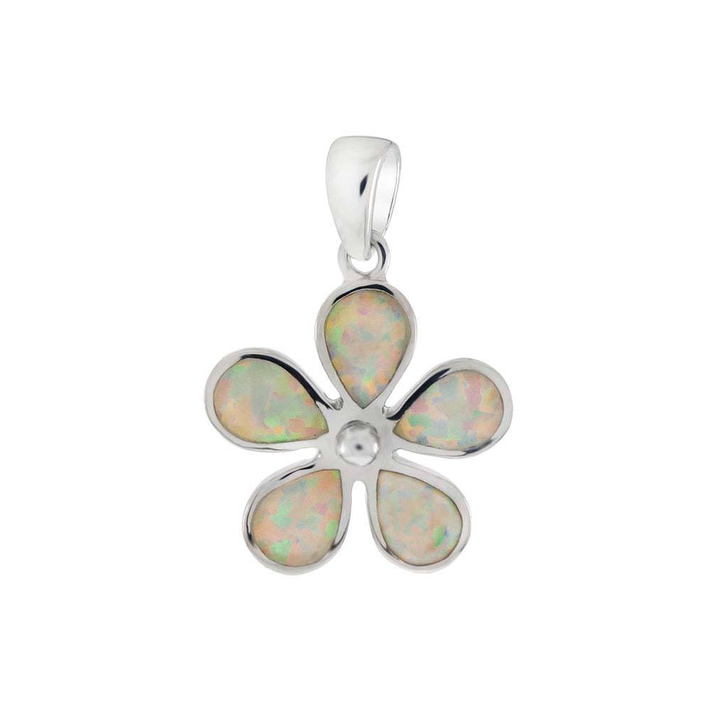Sterling Silver Simulated White Opal Flower Shaped PendantAnd Length 1 inchAnd Diameter 18 mm