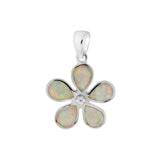Sterling Silver Simulated White Opal Flower Shaped PendantAnd Length 1 inchAnd Diameter 18 mm
