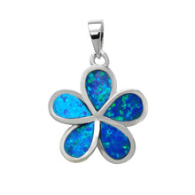 Load image into Gallery viewer, Sterling Silver Simulated Blue Opal Flower Pendant