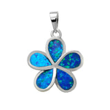 Sterling Silver Simulated Blue Opal Flower Pendant