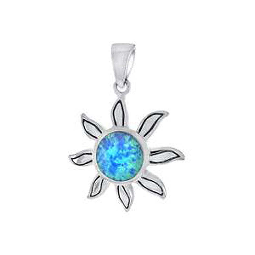 Sterling Silver Simulated Blue Opal Sun Shaped PendantAnd Length 1 1/8 inchAnd Diameter 19mm