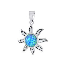 Load image into Gallery viewer, Sterling Silver Simulated Blue Opal Sun Shaped PendantAnd Length 1 1/8 inchAnd Diameter 19mm