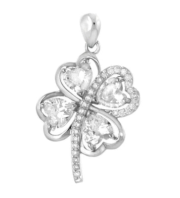 Sterling Silver Four Leaf Clover CZ Pendant