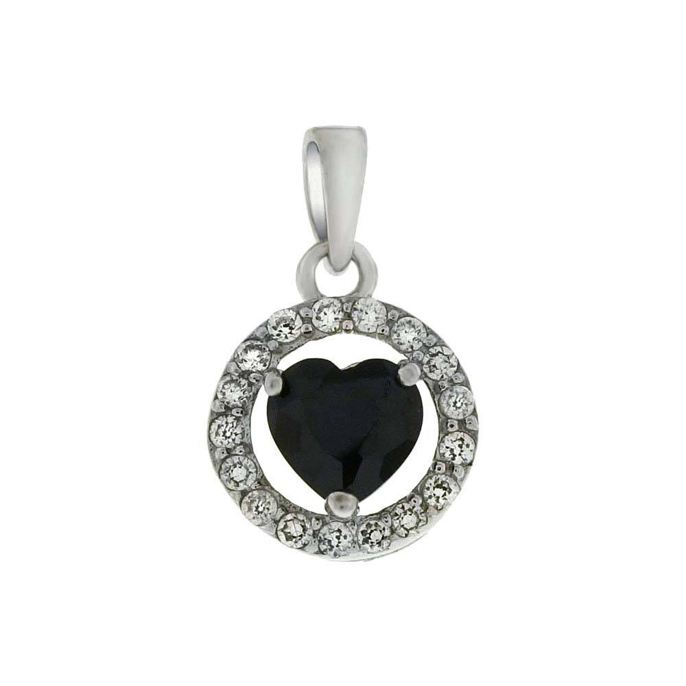 Sterling Silver Halo Black CZ Heart Pendant