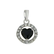 Load image into Gallery viewer, Sterling Silver Halo Black CZ Heart Pendant