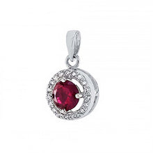 Load image into Gallery viewer, Sterling Silver Halo Round Red CZ Pendant