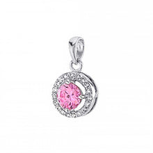 Load image into Gallery viewer, Sterling Silver Halo Round Pink CZ Pendant