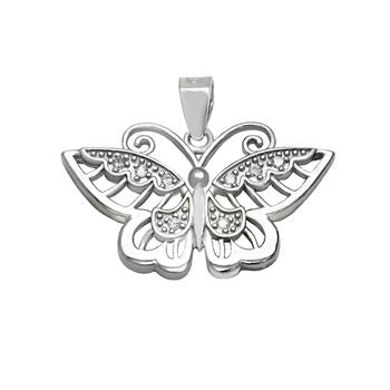Sterling Silver Butterfly With Cubic Zirconia Rhodium Pendant