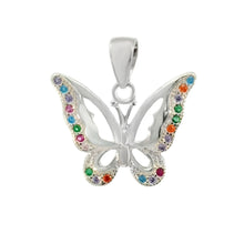 Load image into Gallery viewer, Sterling Silver Multi Color Cubic Zirconia Butterfly Pendant Width-17.3mm, Height-6/8inch