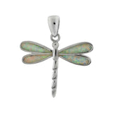 Sterling Silver Simulated White Opal Dragonfly Pendant