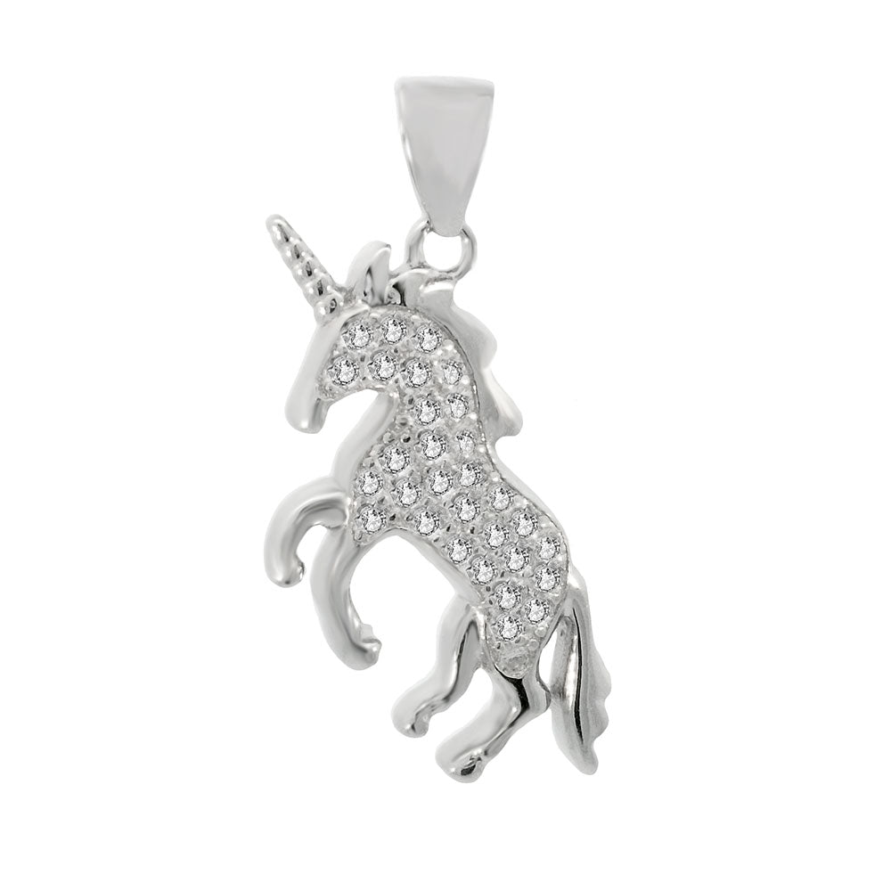 Sterling Silver Pave Cubic Zirconia Unicorn Pendant Width-12.7mm, Height-1 2/8inch