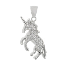 Load image into Gallery viewer, Sterling Silver Pave Cubic Zirconia Unicorn Pendant Width-12.7mm, Height-1 2/8inch