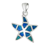 Sterling Silver Star Fish Simulated Blue Opal Pendant