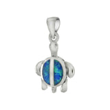 Sterling Silver Simulated Blue Opal Movable Sea Turtle Pendant