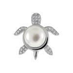 Sterling Silver Cubic Zirconia Turtle With Mabe Pearl Pendant