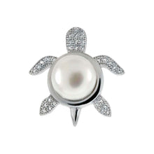 Load image into Gallery viewer, Sterling Silver Cubic Zirconia Turtle With Mabe Pearl Pendant