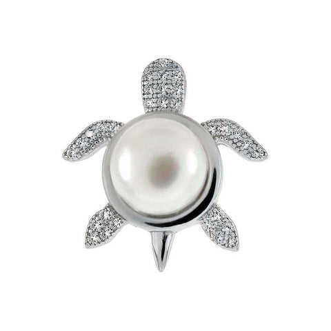 Sterling Silver Cubic Zirconia Turtle With Mabe Pearl Pendant