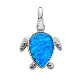 Sterling Silver Simulated Blue Opal Sea turtle Pendant