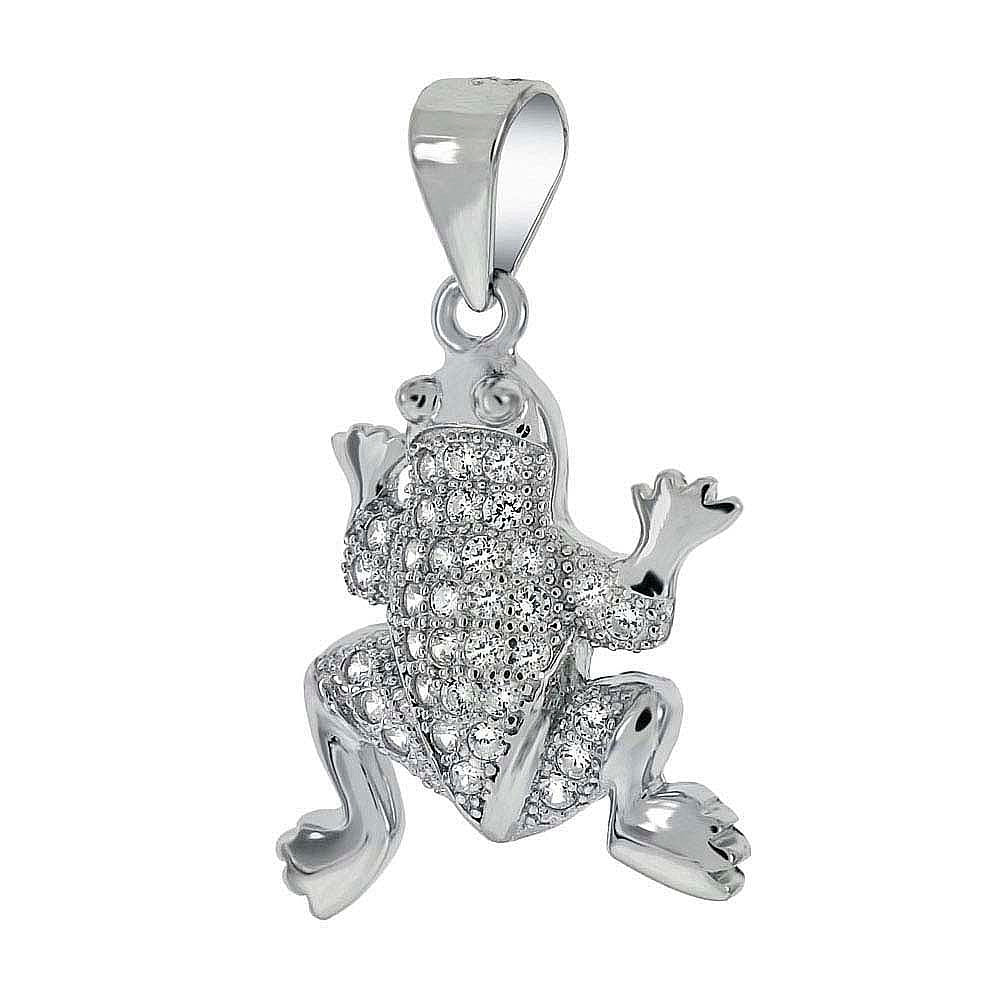 Sterling Silver Frog Shaped Pendant With Pave CZ