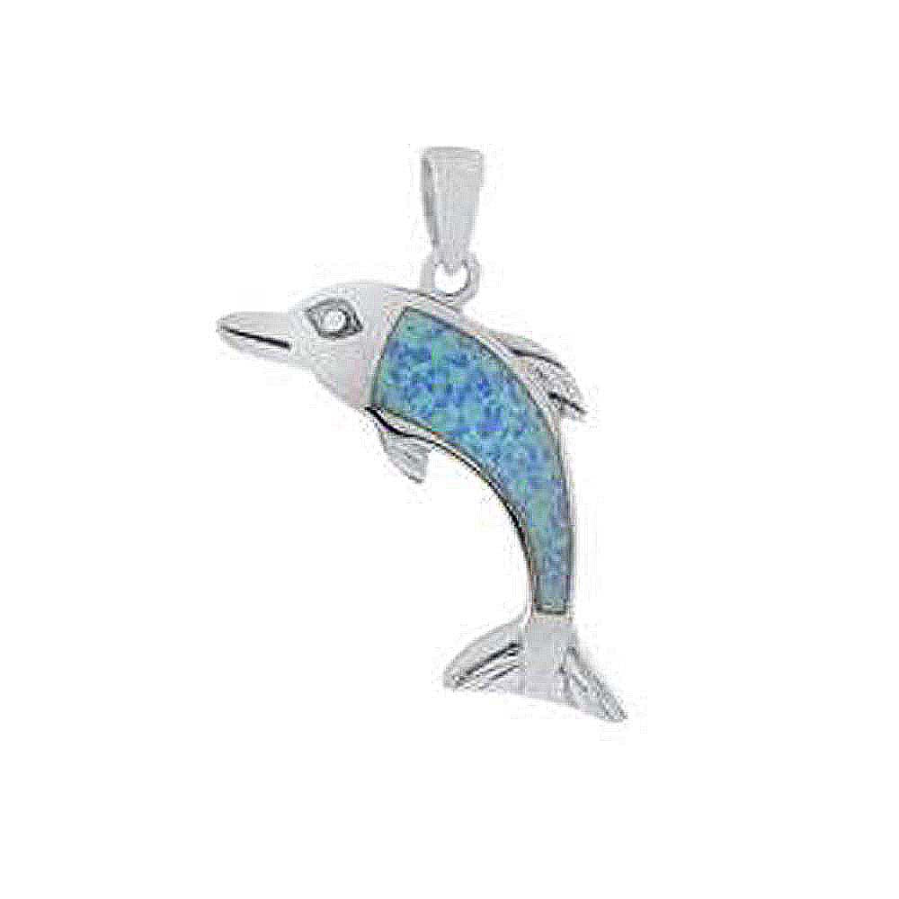 Sterling Silver Stimulated Blue Opal Dolphin PendantAnd Length 1 1/8 inchesAnd Width 25mm