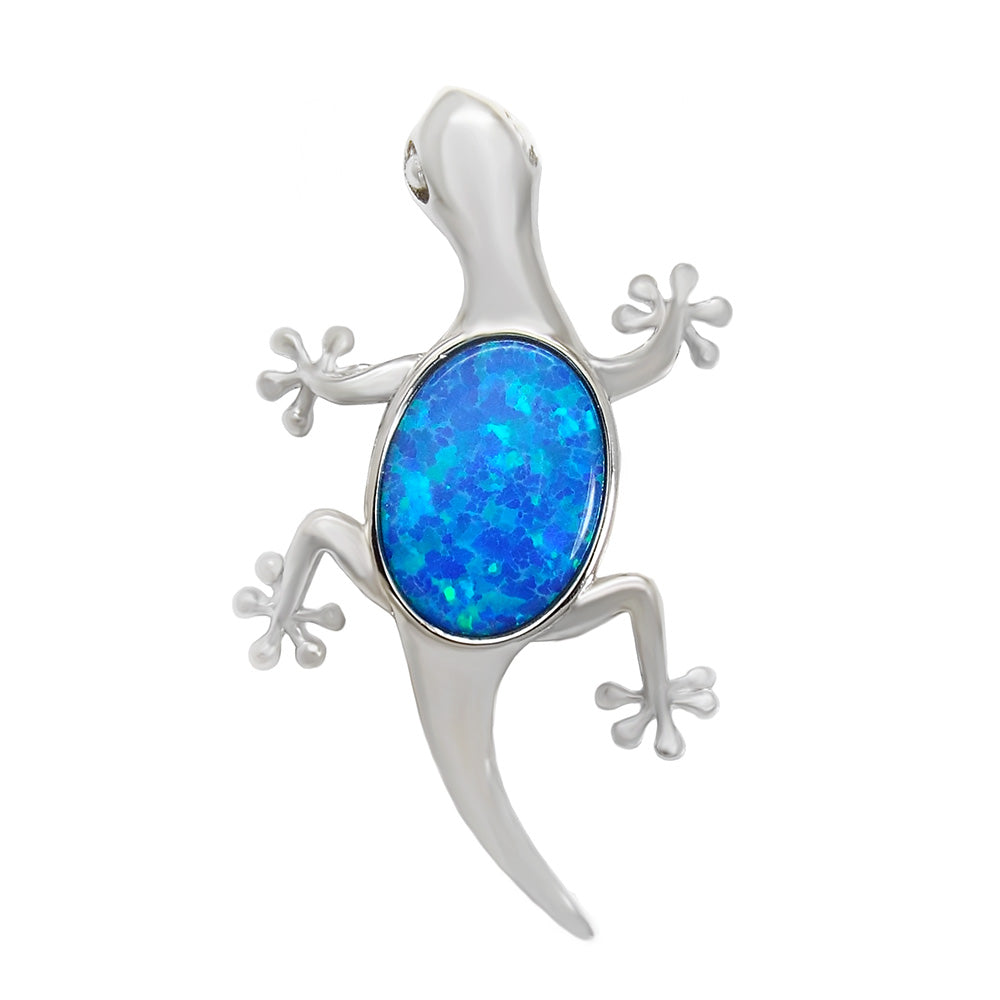 Sterling Silver Simulated Blue Opal Lizard Pendant
