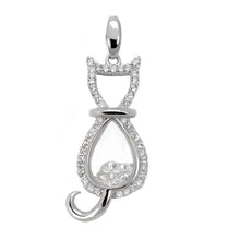 Load image into Gallery viewer, Sterling Silver Floating Cubic Zirconia Pave CZ Cat Pendant