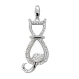 Sterling Silver Floating Cubic Zirconia Pave CZ Cat Pendant