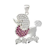 Load image into Gallery viewer, Sterling Silver Poodle Ruby Red White CZ Pendant Width-24mm, Height-1 2/8inch