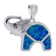 Load image into Gallery viewer, Sterling Silver Simulated Blue Opal Elephant Pendant