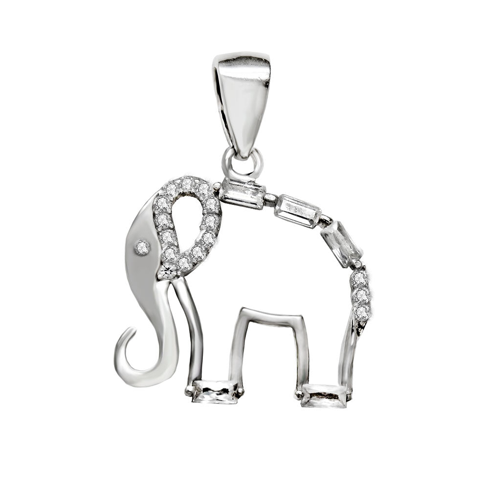 Sterling Silver Rhodium Elephant Outline Shape Pendant Width-17mm, Height-1inch