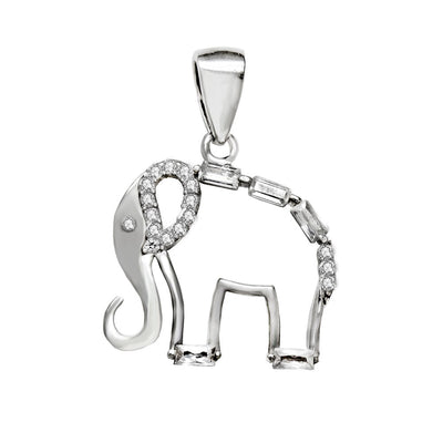Sterling Silver Rhodium Elephant Outline Shape Pendant Width-17mm, Height-1inch