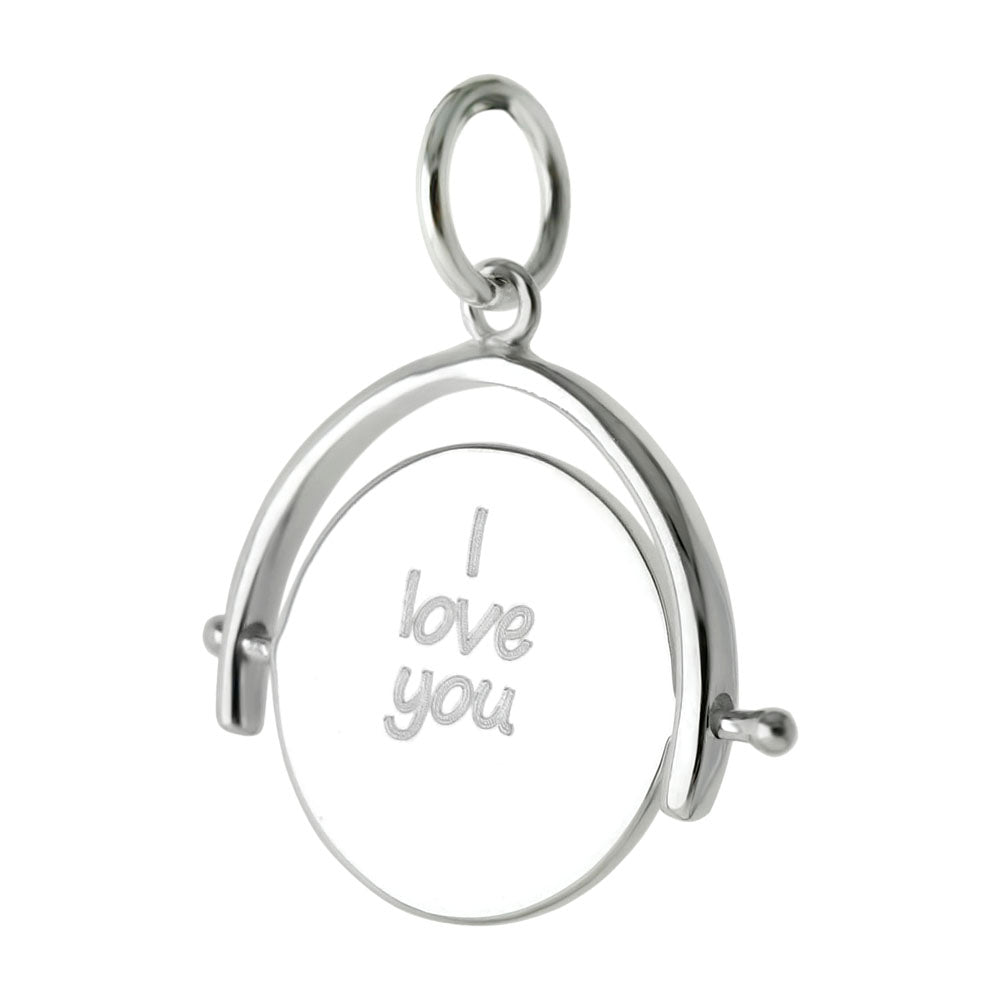 Sterling Silver Spinning Disc I Love You And Heart Pendant