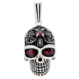 Sterling Silver Skull With Red Eyes Oxidized Pendant