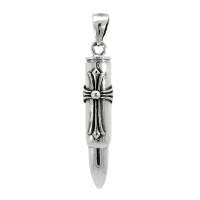 Sterling Silver Ambush Cross Pill Box Bullet Pendant Width-7.5mm, Height-2inch