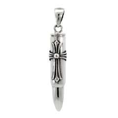 Sterling Silver Ambush Cross Pill Box Bullet Pendant Width-7.5mm, Height-2inch