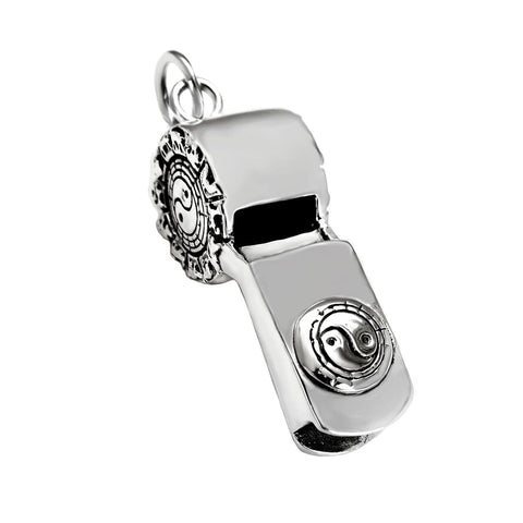 Sterling Silver Yin Yang Symbol Engraved Whistle Pendant