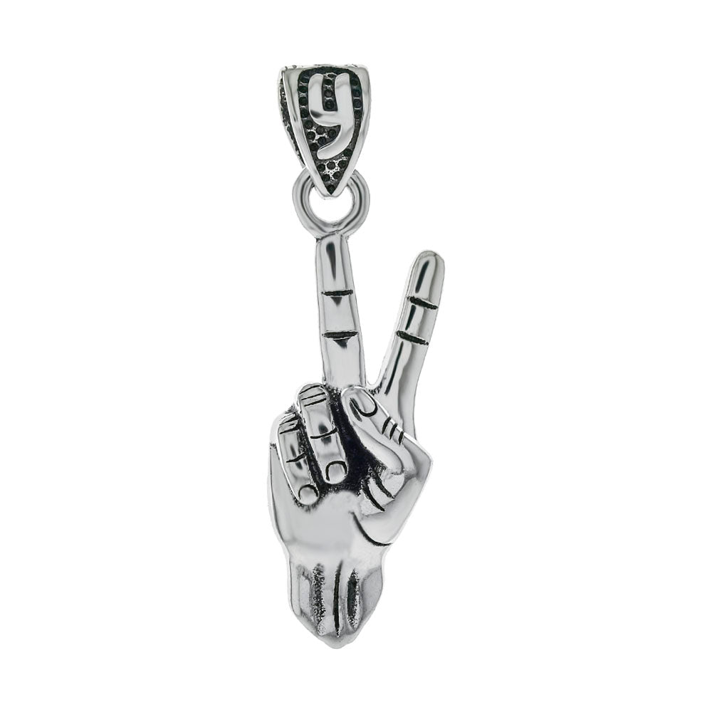 Sterling Silver The V Sign Hand Gesture Pendant