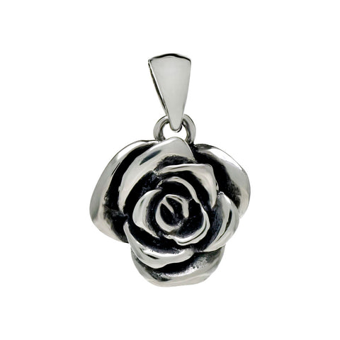 Sterling Silver Oxidized Rose Pendant