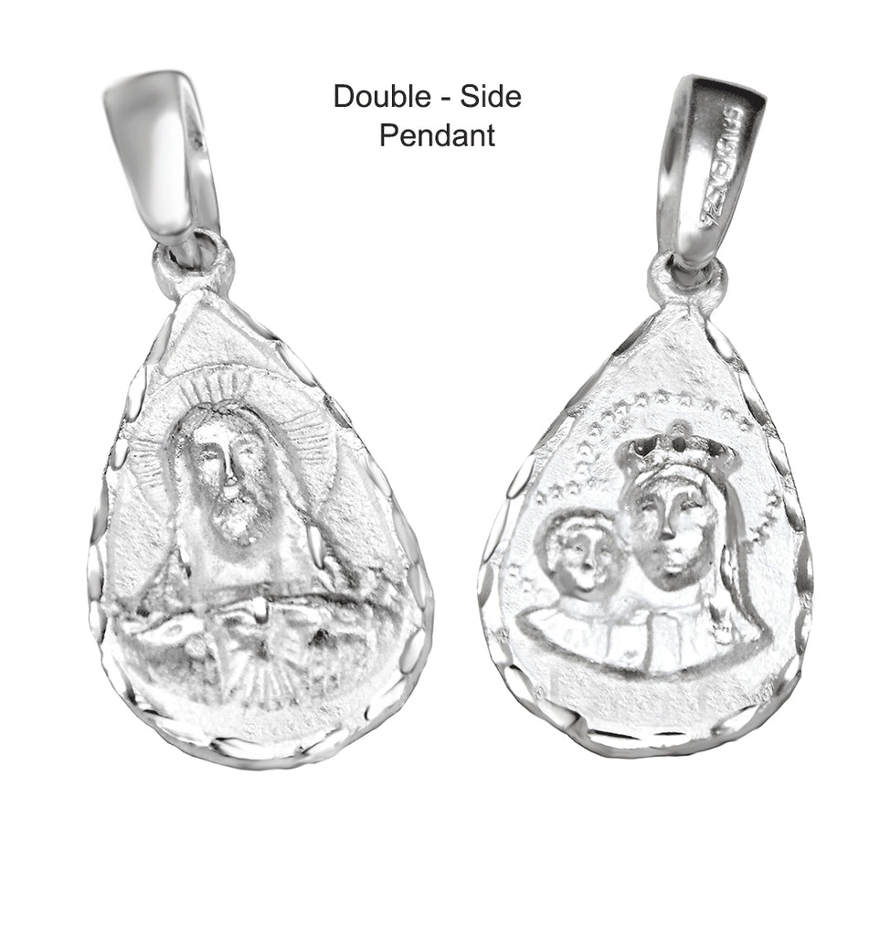 Sterling Silver Madonna And Child With Jesus Reverse Side Diamong Cut Medal Pendant