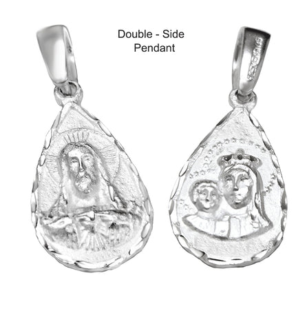 Sterling Silver Madonna And Child With Jesus Reverse Side Diamong Cut Medal Pendant