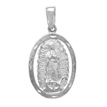 Load image into Gallery viewer, Sterling Silver Our Lady Of Guadalupe Oval Medal Diamond Cut Pendant