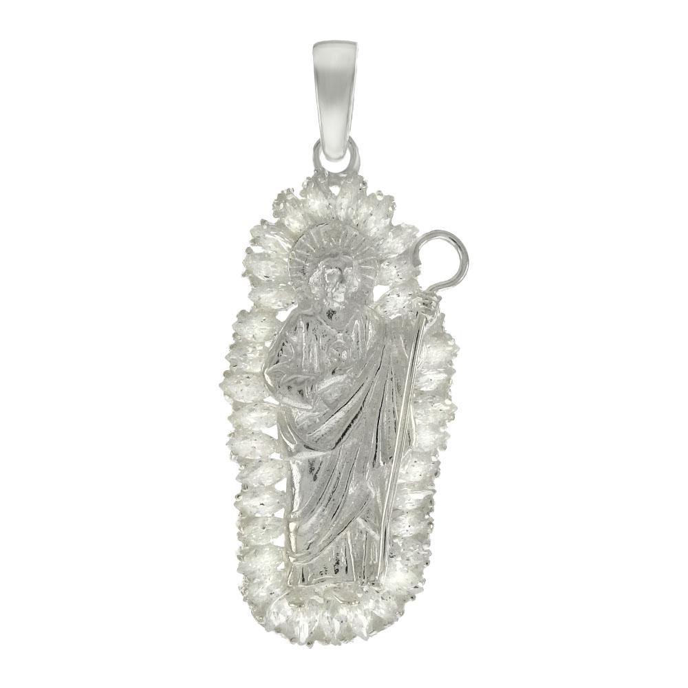 Sterling Silver Saint Jude Thaddeus With CZ Pendant - silverdepot