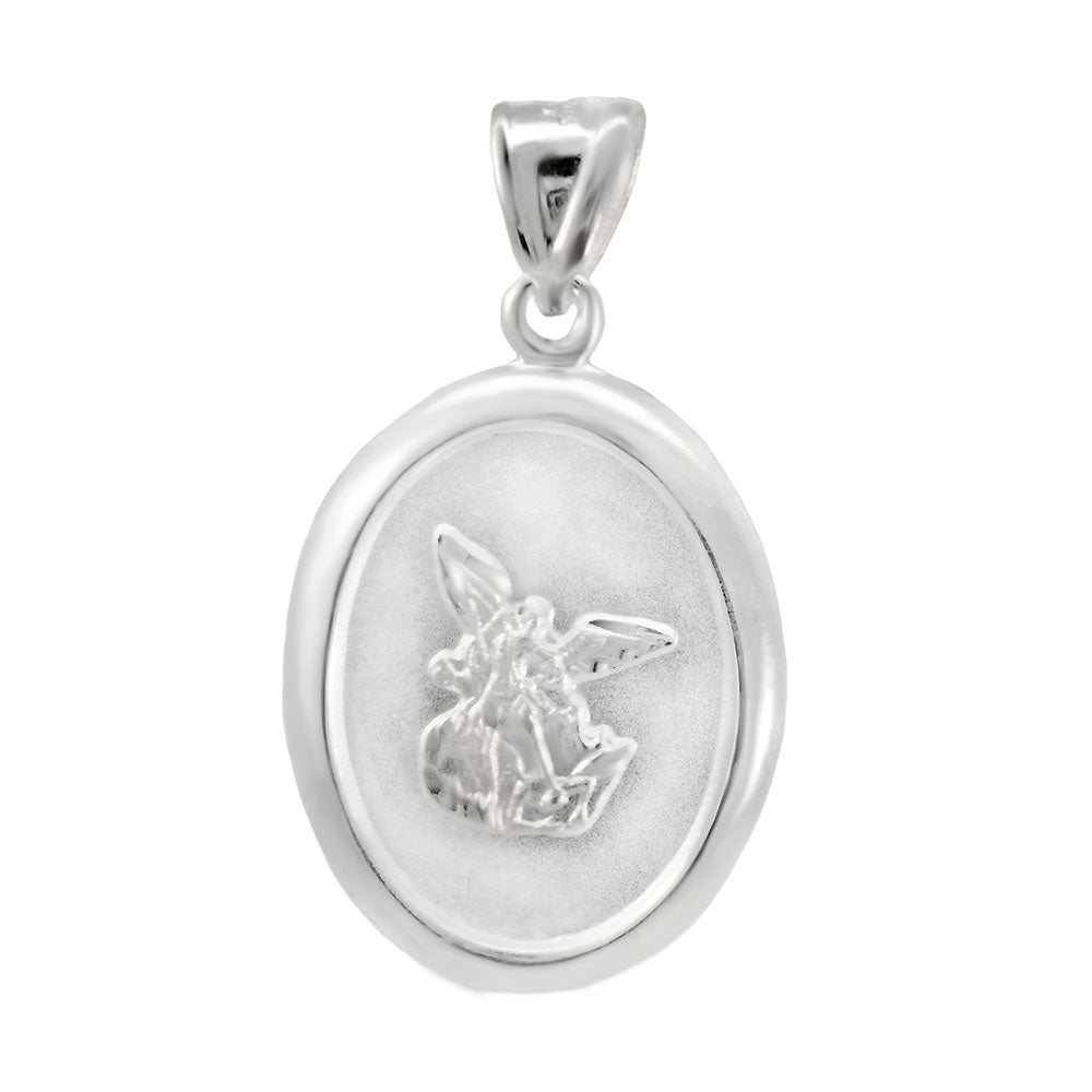 Sterling Silver Saint Michael Oval Medal Pendant Width-20.7mm, Height-1.5inch