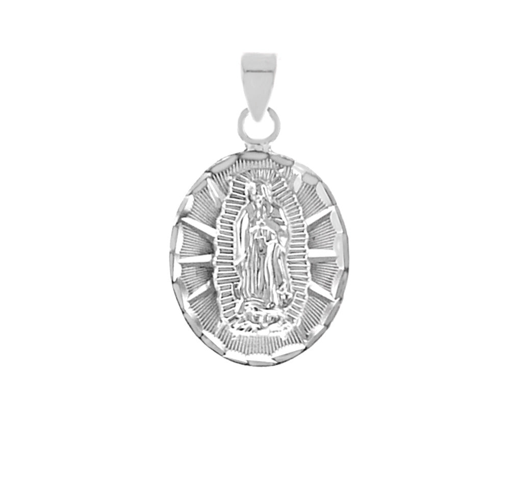 Sterling Silver Lady of Guadalupe Oval D/C Pendant