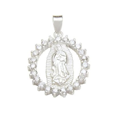 Sterling Silver Lady Of Guadalupe With Cubic Zirconia Pendant