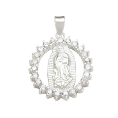 Sterling Silver Lady Of Guadalupe With Cubic Zirconia Pendant
