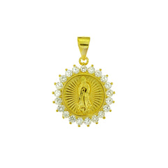 Sterling Silver Gold Plated Lady Of Guadalupe With Cubic Zirconia Pendant Height-1inch, Diameter-17.4mm