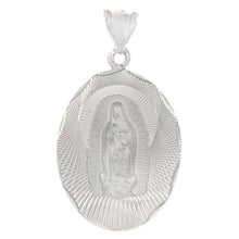Load image into Gallery viewer, Sterling Silver Lady Of Guadalupe 3D Diamond Cut Oval Medal Pendant