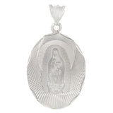 Sterling Silver Lady Of Guadalupe 3D Diamond Cut Oval Medal Pendant