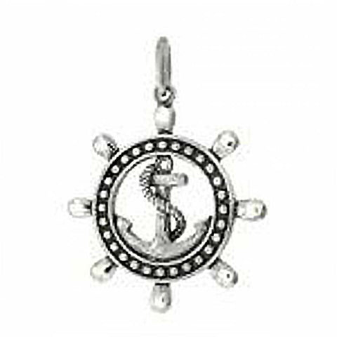 Sterling Silver Mariner Anchor-Wheel Oxidized Pendant